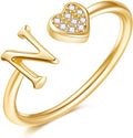 Valentines Day Gift Initial Rings for Teen Girls - S925 Heart Sterling Silver Rings for Teen Girls | 14K Gold/Rose Gold/Sterling Silver Plated Ring for Girls Kids Women Ring for Teenager Girls Gifts Adjustable, No Tarnish, Hypoallergenic