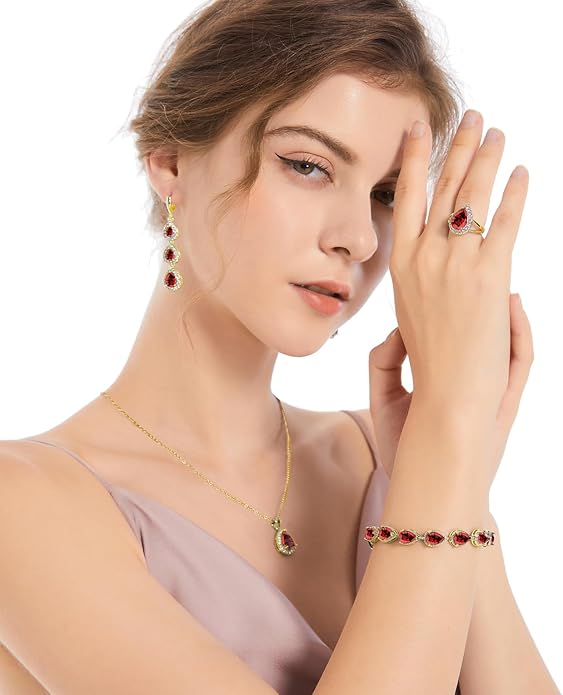 LMXXVJ Necklace Long Earrings Bracelet Set, White Gold Plated Created Blue Sapphire Jewelry Set Wedding Party Gift Jewelry for Women Bridal Bridesmaid