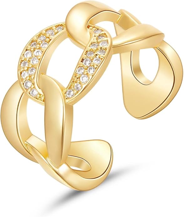 KissYan Gold Rings for Women, 14K Gold Plated Adjustable Statement Irregular Geometric Diamond Twisted Open Stackable Band Chunky Finger Rings Dainty Cubic Zirconia Jewelry Gifts
