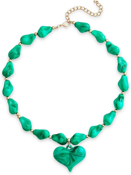 Large Acrylic Heart Necklaces for Women Chunky Puffy Heart Pendant Necklace Exaggerated Statement Love Beaded Choker Necklace Jewelry