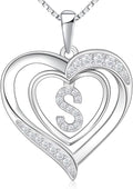 RIVIKO Heart Initial Necklace for Women, 925 Sterling Silver Letter Pendant,Personalized Charm Alphabet Jewelry Valentines Mother's Day Anniversary Christmas Birthday Gifts for Women Her Mom Wife