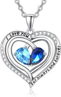Valentine's Day Gifts for Wife 925 Sterling Silver Double Birthstone Pendant Necklaces I Love You for Always and Forever Necklace Anniversary Birthday Gifts for Wife Girlfriend Mom Her