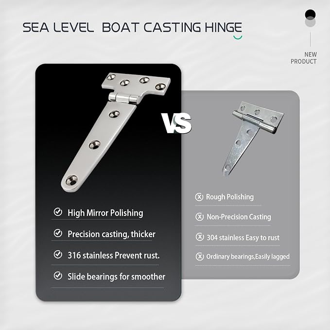 316 Stainless Steel T Hinges Marine Grade 6'' x 3" Heavy Duty Boat Hatch Hinge - Image 4