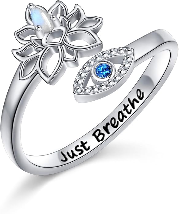 Hamsa Hand of Fatima Lotus Evil Eye/Love Heart/Butterfly/Rose Spoon Adjustable Open Rings 925 Sterling Silver Statement Ring Jewelry Gifts for Women