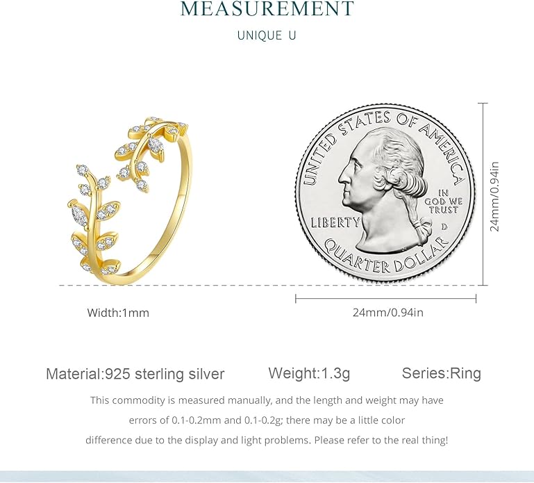MUNDELL 925 Sterling Silver Simple Multi-layer Leaf Adjustable Ring Green Lucky Leaves Statement Ring for Women Promise Ring Fine Jewelry
