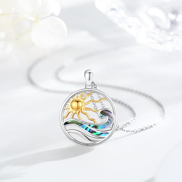 Midir&Etain Ocean Necklace 925 Sterling Silver Blue Opal Necklace Starfish/Flip Flop/Shark Pendant Beach Ocean Jewelry for Women