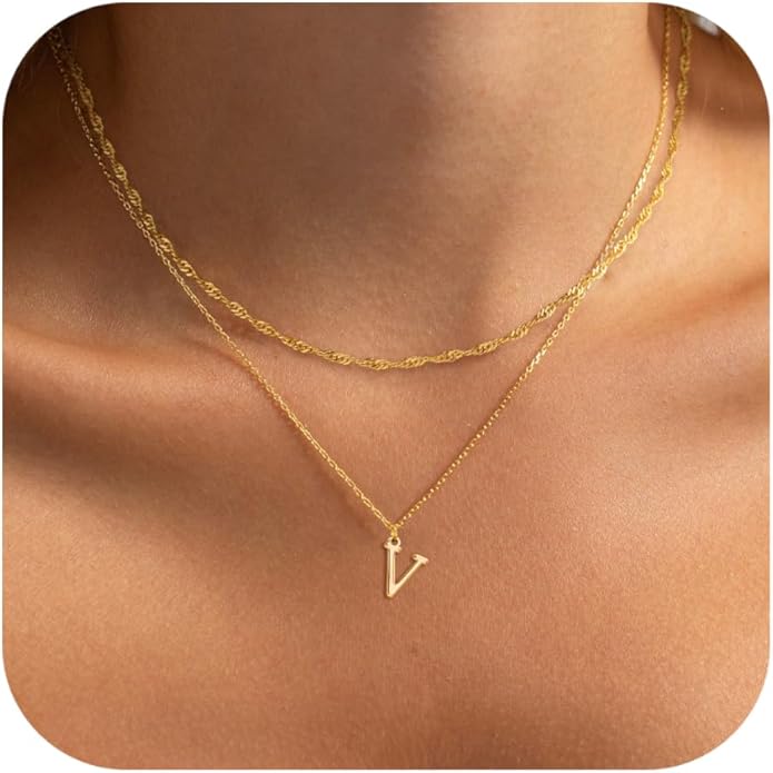 14K Gold Plated Initial Necklaces for Women Dainty Layered Letter Pendant Necklace Cute Choker Necklace Gift Trendy Stuff Personalized Jewelry Stack for Women Her