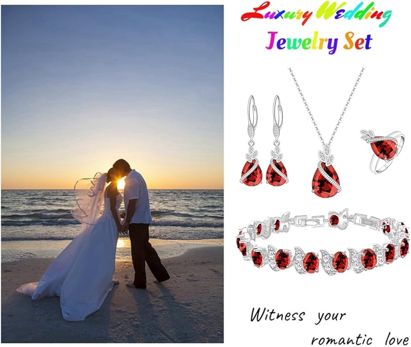 LMXXVJ Jewelry Set for Women,Teardrop Cubic Zirconia Necklace Earrings Adjustable Ring Bracelet Jewelry Set Formal Jewelry Gift
