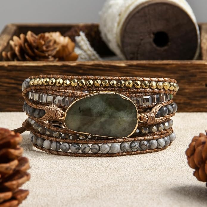 ZOSOJONA Women Wrap Bracelets Boho Natural Stone Jasper Turquoises Strand Bracelet Jewelry Collection