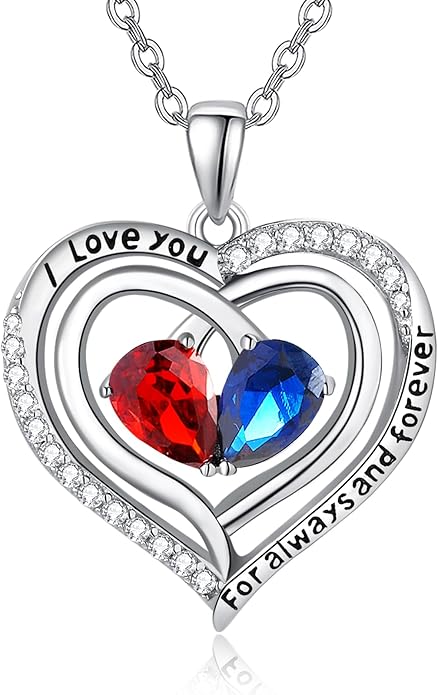 Valentine's Day Gifts for Wife 925 Sterling Silver Double Birthstone Pendant Necklaces I Love You for Always and Forever Necklace Anniversary Birthday Gifts for Wife Girlfriend Mom Her