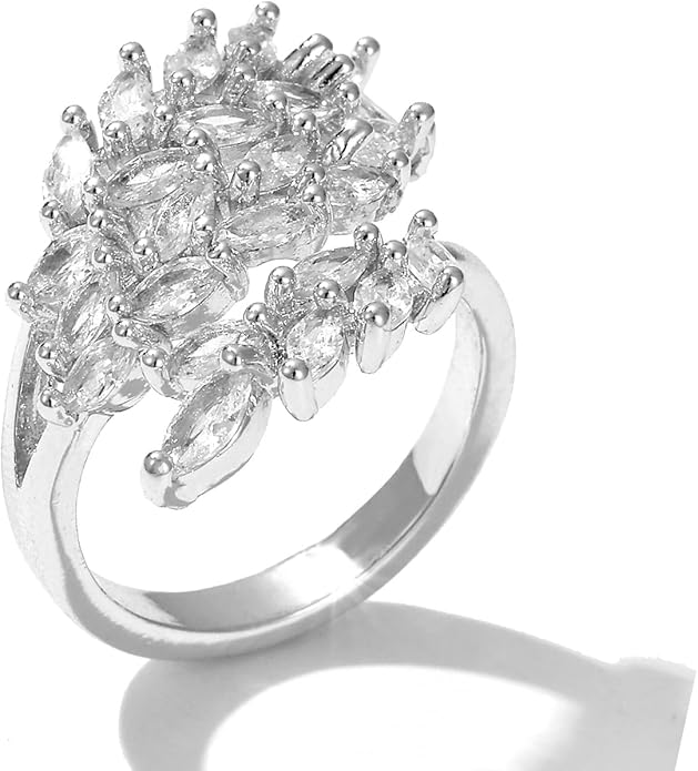 18K Gold Plated Cubiz Zirconia Wedding Engagement Wide Adjustable Band Ring for Women