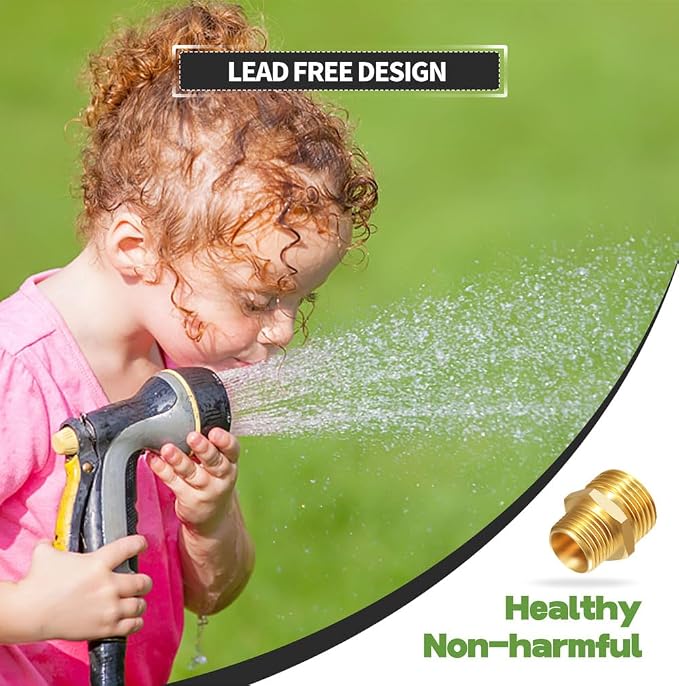 (6 Pack Lead-Free Brass Garden Hose Threaded 3/4" GHT to 1/2" NPT Fitting - Image 2