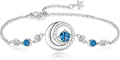 FANCIME Birthstone Bracelets 925 Sterling Silver Moon and Star Bangle Charm Bracelet Fine Jewelry Birthday Anniversary Christmas Day Gift for Her Women, Adjustable Chain 6.7"+1.2" Extend