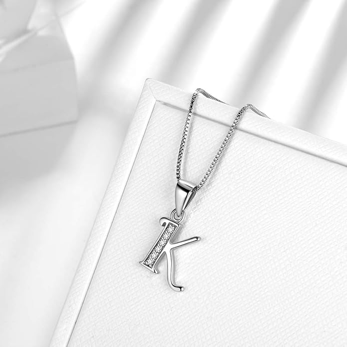 Aurora Tears Letter Necklace Initial 925 Sterling Silver Alphabet Pendant Crystal Name Gift Women Cubic Zirconia Jewelry