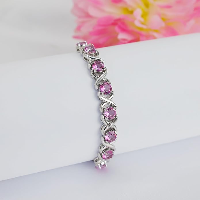 Birthstone Bangle Bracelet for Women Classic Beautiful 925 Sterling Silver Sparkling Gemstone XO Bolo Tennis Bracelet Fine Wrist Jewelry 4.2 Ct, 11"