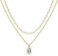 Layered Birthstone Necklace for Women Girls, 14K Gold-Plated Paperclip Chain Choker Necklace with Rectangle Birthstone Pendant Birthday Gifts for Women Girls Dainty Small