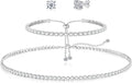 Tennis Necklace Bracelet for Women, Sterling Sliver, Dainty Chocker Necklace, Crystal Bracelet for Women, Wedding Jewelry for Bride, Sparkly Party Prom Hypoallergenic