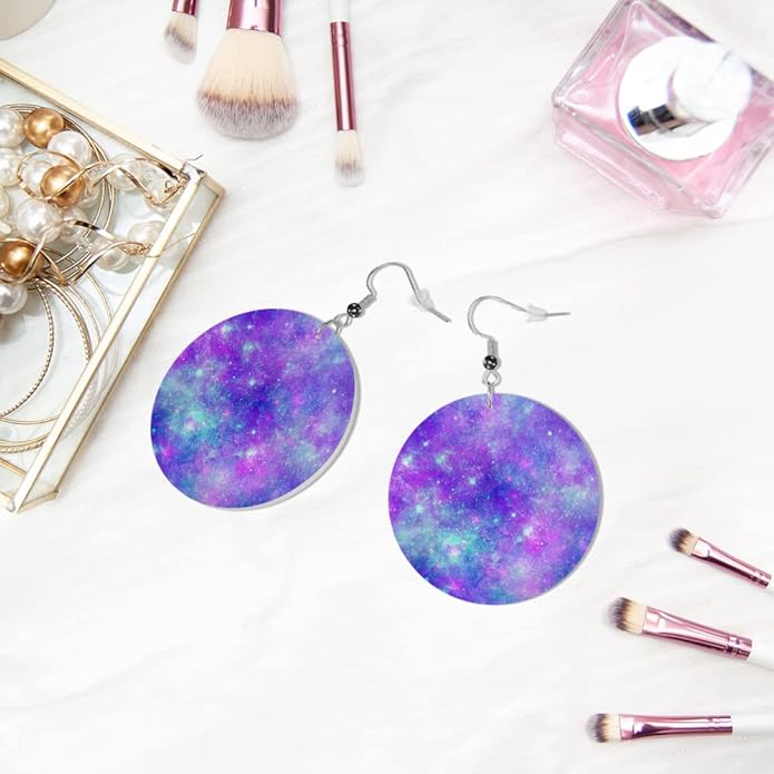 Swono Dinosaurs Round Faux Leather Earrings for Women Adorable Funny Cartoon Dragon Animal Tree Funny Lightweight Double-Side Printed Drop Dangle Earring for Birthday Party Gift
