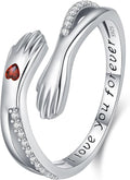 Hug Rings for Women Birthstone Hug Rings 925 Sterling Silver Adjustable Hand Ring Open Jewelry Daughter Gifts From Mom Mother Teens Mother's Day Amavive
