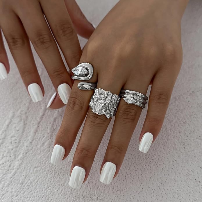 Chunky Gold Rings for Women Rhinestone Stackable Knuckle Ring Set Open Adjustable Statement Ring Set Dainty Crown Cross Midi Rings Fashion Jewelry Gift for Women