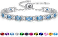 Sterling Silver Birthstone Bracelets for Women White Gold Tennis Bracelets Adjustable Chain 6-9 Inchs Jewelry Hypoallergenic Anniversary Birthday Gifts for Women Mom Wife Her