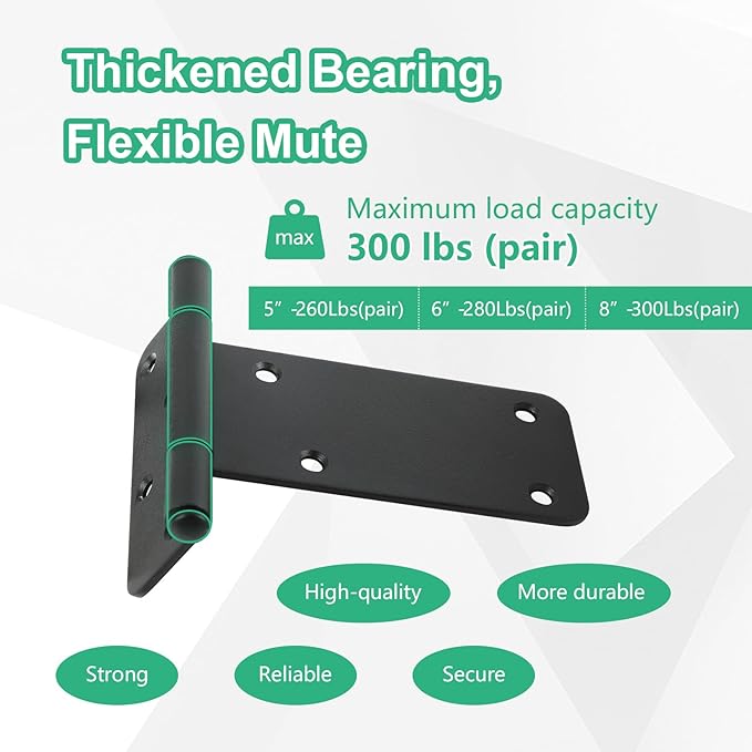 6-inch Gate Hinges, 280Lbs Capacity, Matte Black, 2 Pack Heavy Duty Door Hinge - Image 3