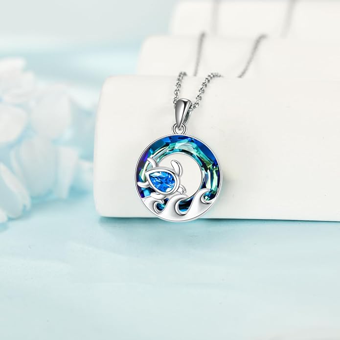 TOUPOP Sea Turtle/Mermaid/Dolphin/Shell/Starfish/Conch/Seahorse Necklace for Women Sterling Silver Ocean Pendant Necklace with Crystal Ocean Beach Charm Jewelry Birthday Christmas Gifts