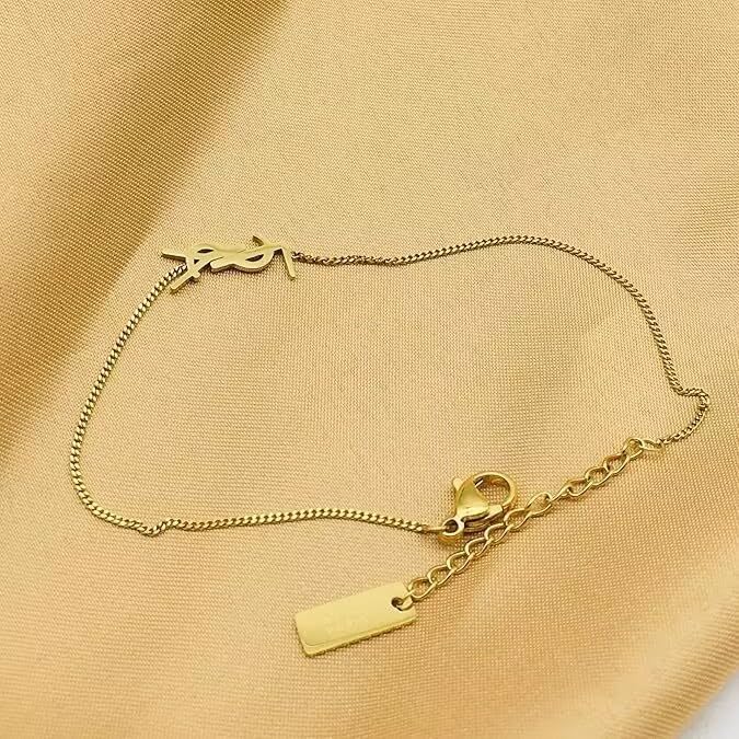 Initial Dainty 18K Gold Plated Chain Link Bracelet for Women, Minimalist Luxury Jewelry Gift