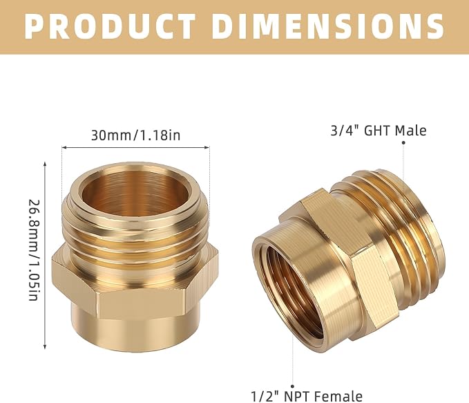 2pcs Garden Hose Adapter, 1/2" NPT Female to 3/4" GHT Male Hose Connector | - Image 2