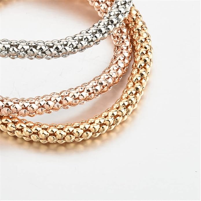 Crystal Charms Multilayer Bracelets - 3PCS Gold/Silver/Rose Gold Corn Chain Bracelet for Women, Tree of Life Heart Shaped Stretch Bracelet