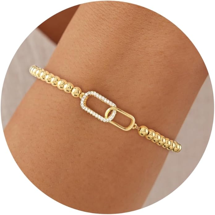 Valentines Day Gifts for Women Her - Beaded Stretch Handmade Ball Bracelets Cute Charm Bracelet Dainty Stackable Cross Heart Bow Wave CZ Jewelry Gifts Trendy Stuff