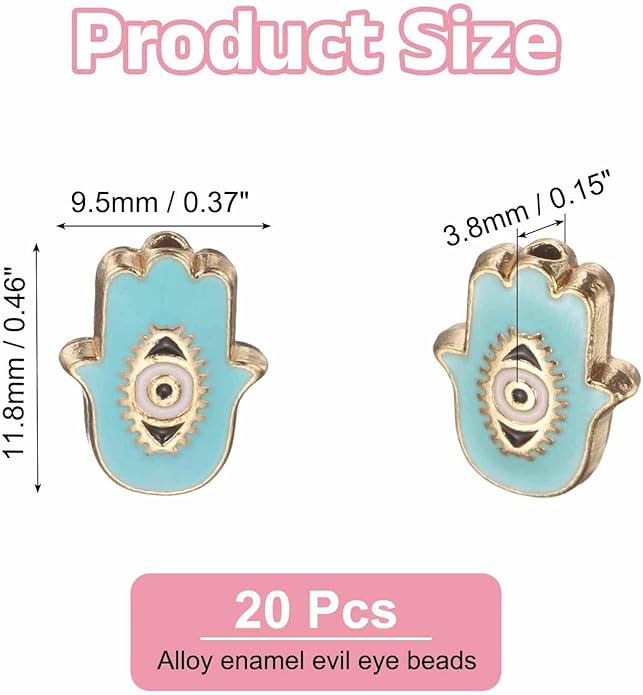 MECCANIXITY 20 Pcs Hand Evil Eye Beads Colorful Alloy Enamel Loose Spacer Charm Beads for DIY Bracelet Earrings Necklace Crafts Jewelry Making, Sky Blue