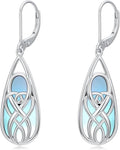 Teardrop Drop Dangle Earrings for Women 925 Sterling Silver Turquoise/Moonstone/White Opal Earrings Celtic Design Boho Jewelry Gifts for Mom Wife Sister