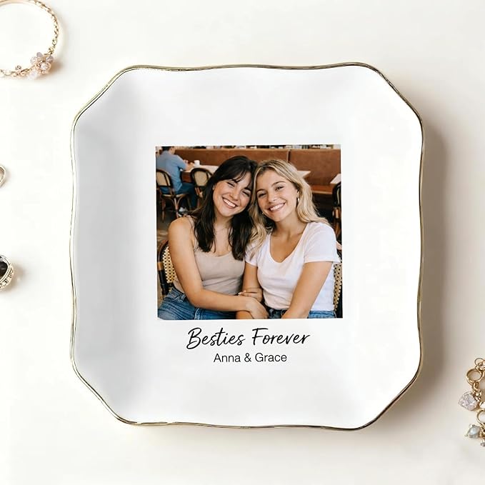 My4gifts Personalized Besties Photo Jewelry Dish, Sisters Jewelry Dish, Custom Besties Gifts, Bff Gifts, Friendship Gift, Best Friend Gift for Women, Custom Jewelrys Plate, Birthday, Christmas/4