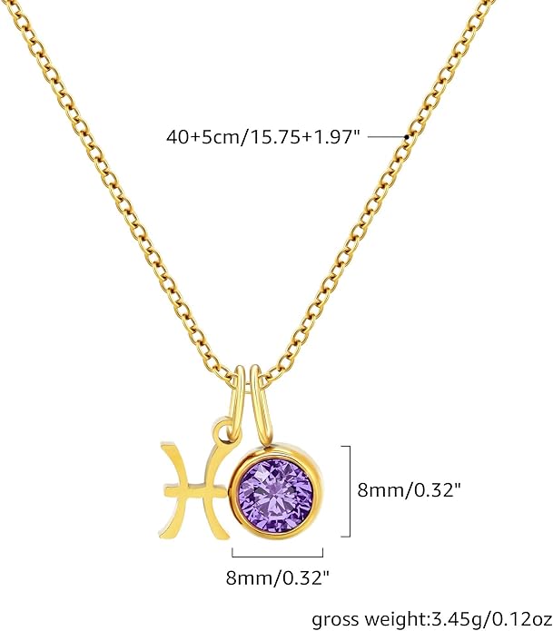 MISS RIGHT Initial Birthstone Necklace for Women - Personalized Gifts Birthday Gifts for Women Stainless Steel 18K Gold Plated Dainty Gold Zodiac Sign 12 Constellation Horoscope Necklace Jewelry