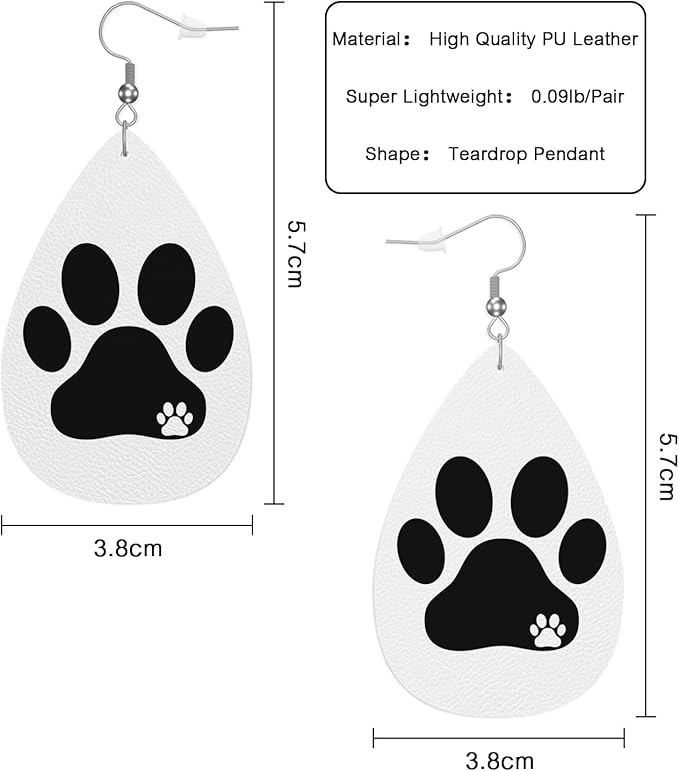 Dog Paw Print Faux Leather Earrings Black Dog Pet Kitten Footprint Teardrop Leather Dangle Earrings Women Earrings For Wedding Bridal