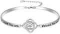 Valentines Day Gifts for Her, 18k White Gold Plated Love Knot Bracelets, Engraved Inspirational and Sentiment Bangle, Anniversary Birthday Jewelry Gift for Lover Wife Girlfriend Sister Friends