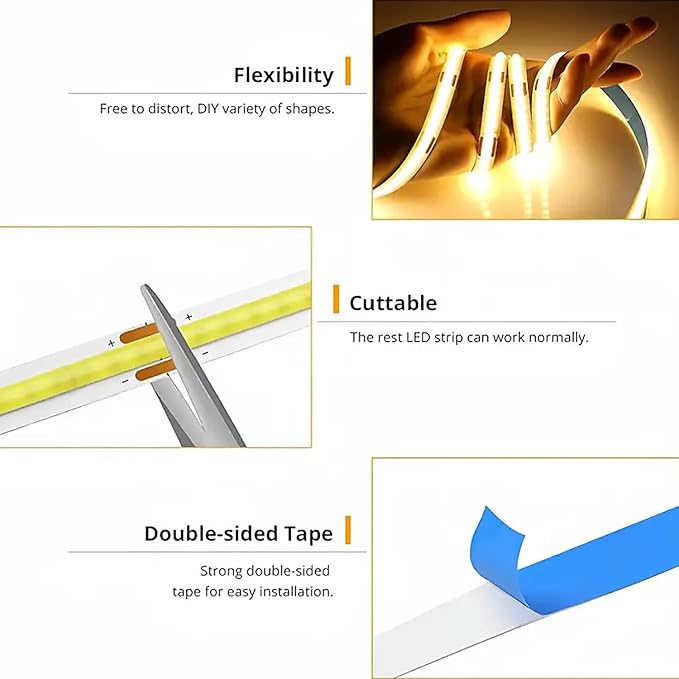 ZSLAIFU A 5V USB LED Light Strip, COB LED Strip Lights, Warm 5V LED Lights - Image 2
