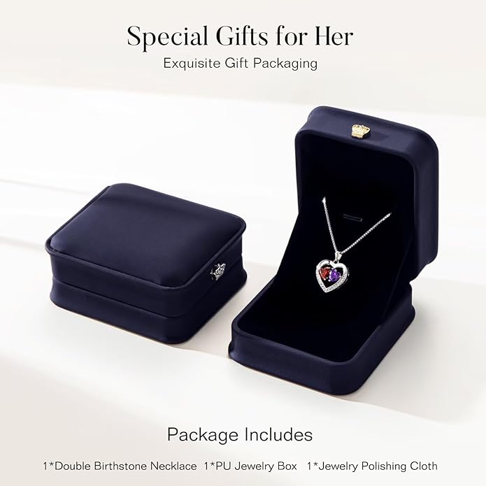 Iefil Valentines Day Gifts for Her - 925 Sterling Silver Heart Birthstone Necklace, Anniversary Birthday Gifts for Women Wife Girlfriend Mom Her