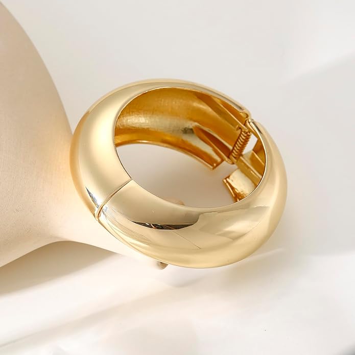 Bangle Bracelets for Women | 14K Gold Plated Trendy Wide Bracelets | Hinged Arm Cuff Bangles Chunky Bracelet for Women