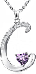 Valentines Day Gifts for Women Alphabet A to Z Initial Birthstone Pendant Necklaces for Women - 18k White Gold Plated Personalized Name Jewelry Valentine Mothers Day Birthday Gifts for Women Her Girlfriend