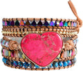 YGLINE Boho Handmade Wrap Leather Tube Crystal Stone Bracelet for Women
