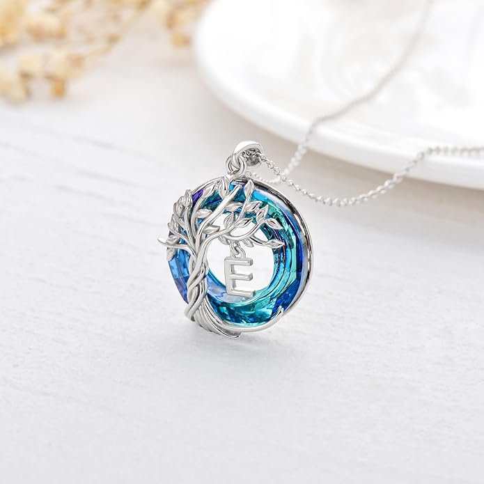 TOUPOP Gifts for Women Tree of Life Necklace 925 Sterling Silver Initial Pendant Family Tree Crystal Jewelry Valentine's Day Birthday Gifts for Her Mom Wife Girlfriend Daughter