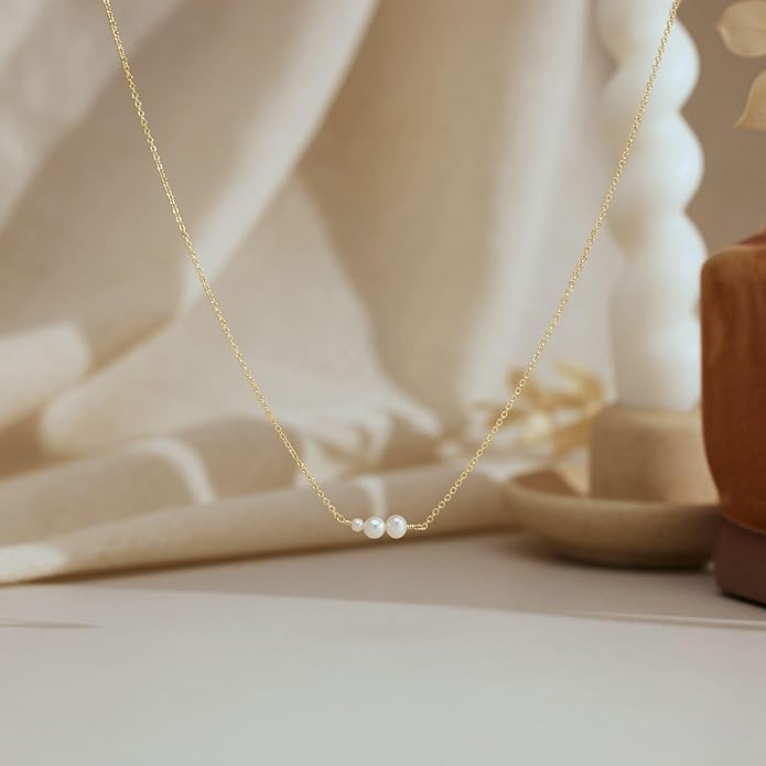 Pearl Necklaces for Women Trendy, 14k Gold Plated Dainty Necklace Simple Pearl Drop Single Charm Pendant Necklace Birthday Wedding Gifts Gold Jewelry for Women