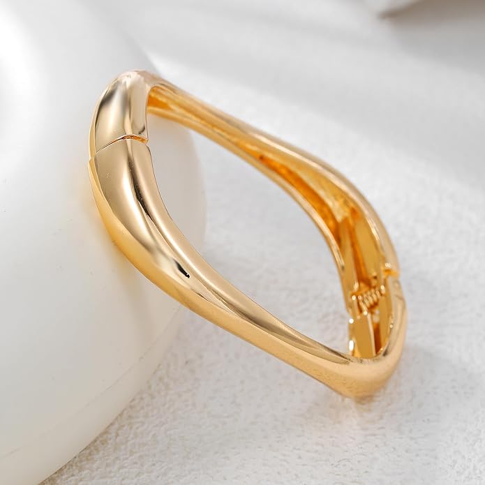 Chunky Gold/Silver Gold Cuff Bangle Bracelets for Women Trendy Hinged Cuff Open Wide Chunky Gold Bracelet Minimalist Bangle Jewelry Gift