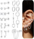 HAIAISO Small 14K Gold Plated Huggie Hoop Earrings for Women Lightweight Double Piercing Chain Earrings Dainty Stud Earrings Hypoallergenic 14K Gold Plated Hoop Earrings Set