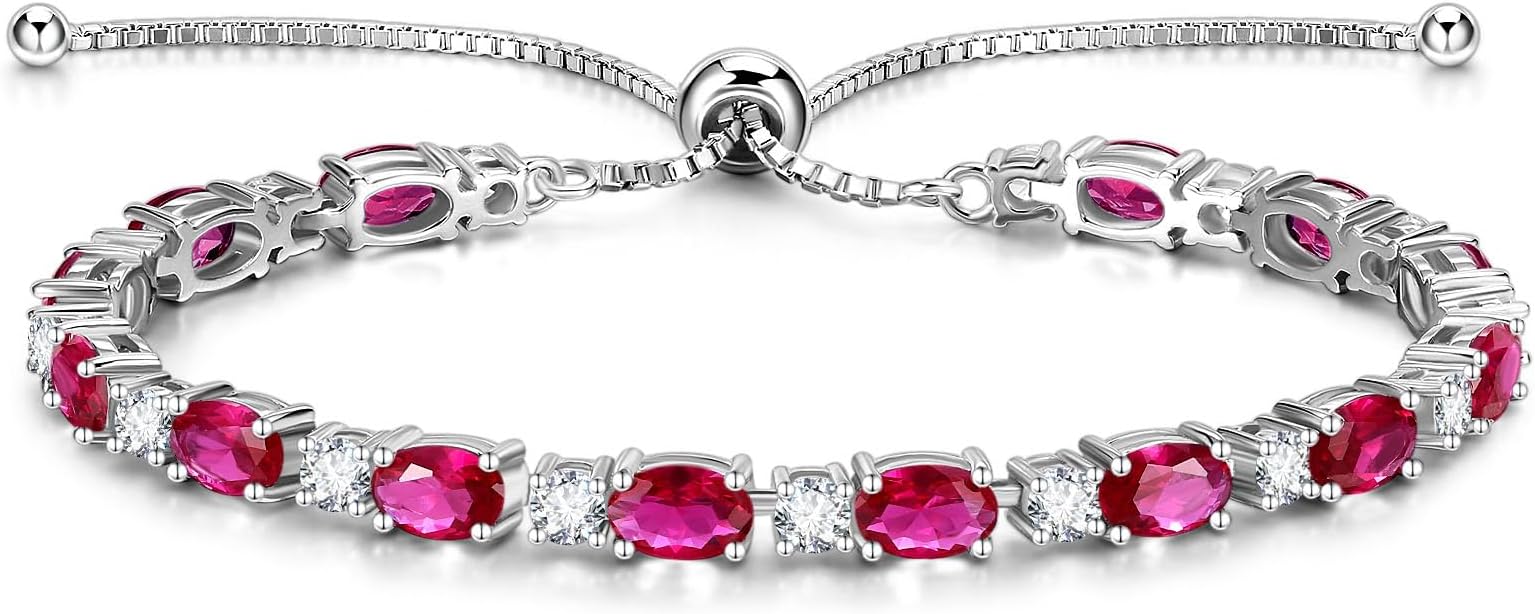 FANCIME Birthstone Tennis Bracelets Sterling Silver Bolo Tennis Bracelets Charm Fine Jewelry Birthday Gifts for Women Mom Wife Her