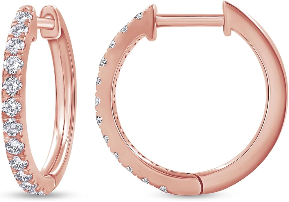 Huggie Hoop Earrings For Women, 0.30 Carat Round Shape Lab Grown Diamond Wedding Bridal Hoop Earrings In 10K Solid Gold Or 925 Sterling Silver Jewelry Gifts For Her (0.30 Cttw)