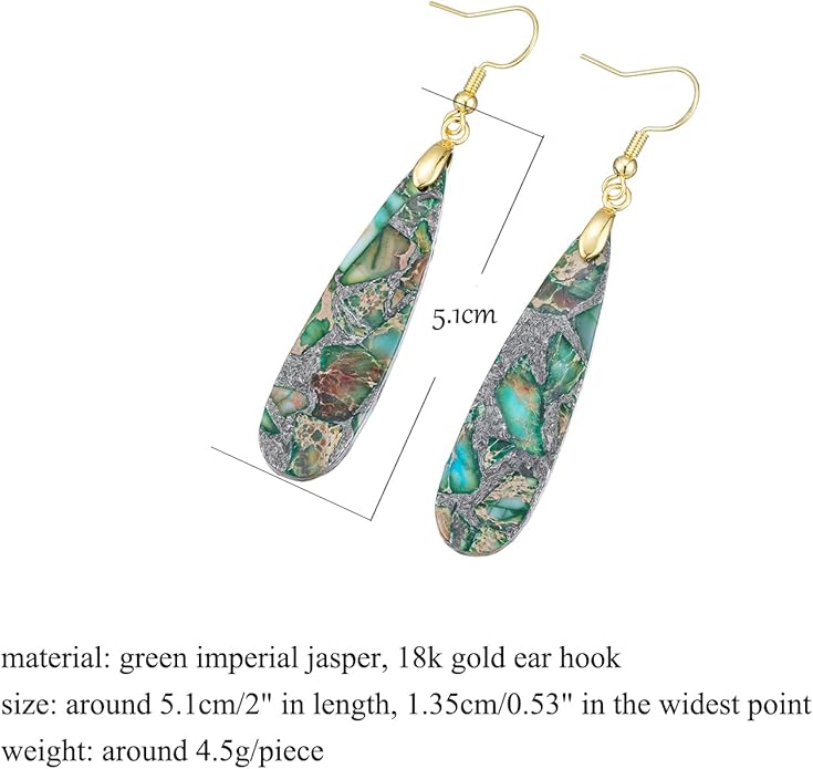 Boho Women Natural Stone Earrings Unique Healing Imperial Jasper Gemstone Energy Hypoallergenic Lightweight Dangle Drop Earrings Multiple Styles Earrings Jewelry for Birthday Party Gift