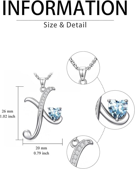 Valentines Day Gifts for Women Alphabet A to Z Initial Birthstone Pendant Necklaces for Women - 18k White Gold Plated Personalized Name Jewelry Valentine Mothers Day Birthday Gifts for Women Her Girlfriend
